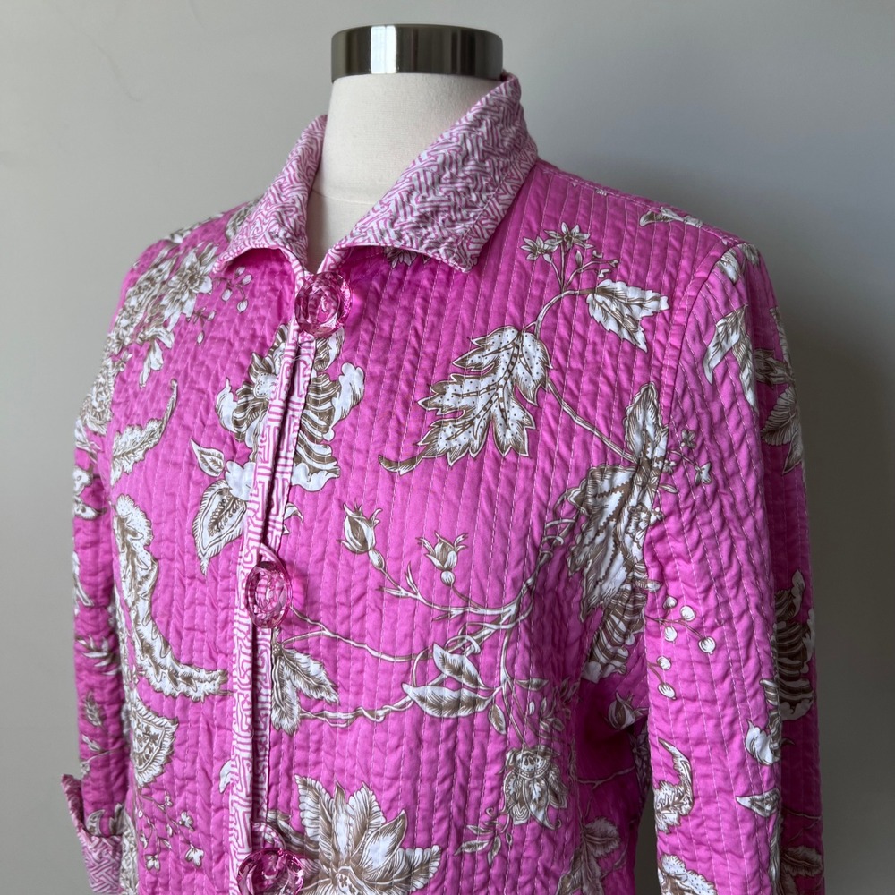 PATTY KIM Jacket‎ Hot Pink Floral Quilted Jacket Women's Size Large - Picture 15 of 16
